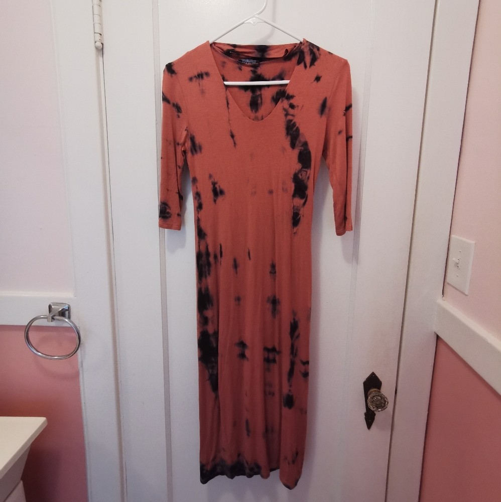 Super soft tye dye midi choker dress 3/4 sleeve women's size M